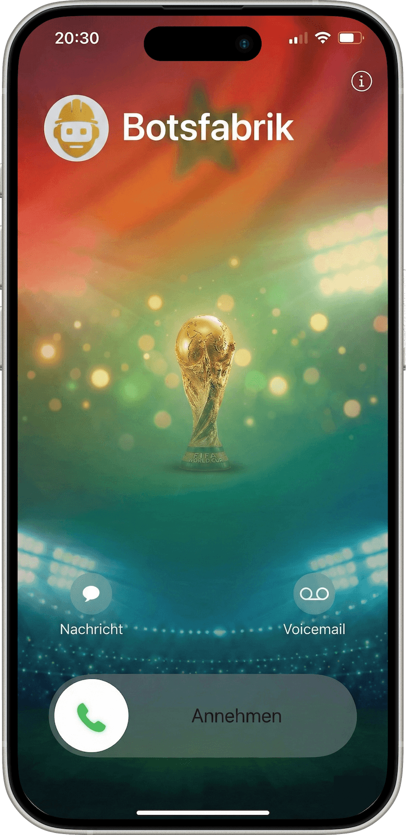 iPhone showing incoming call from Botsfabrik - Morocco 2030