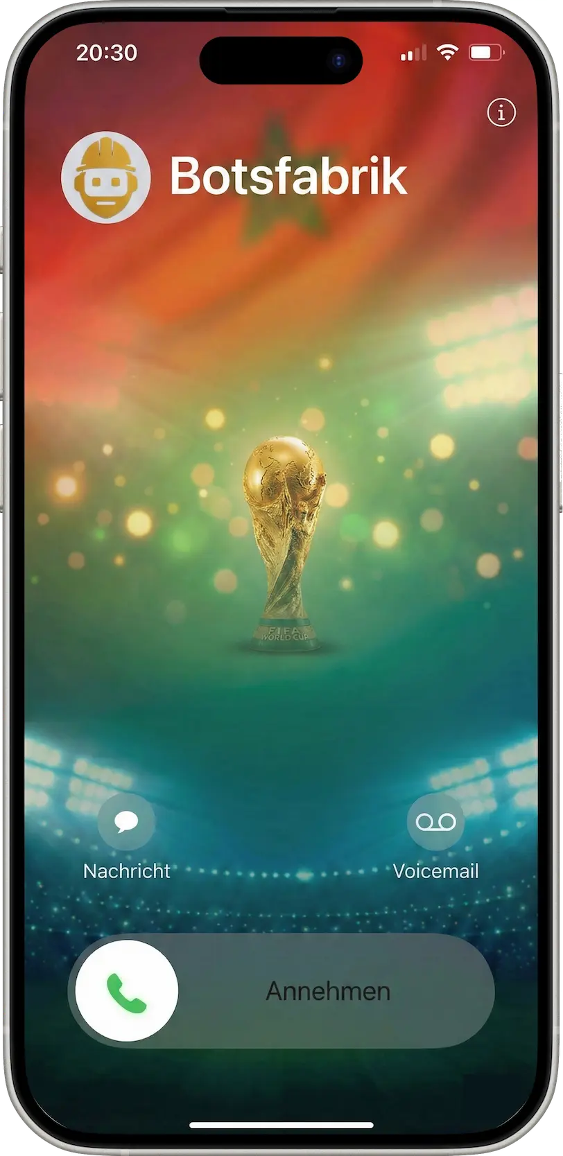 iPhone showing incoming call from Botsfabrik - Morocco 2030